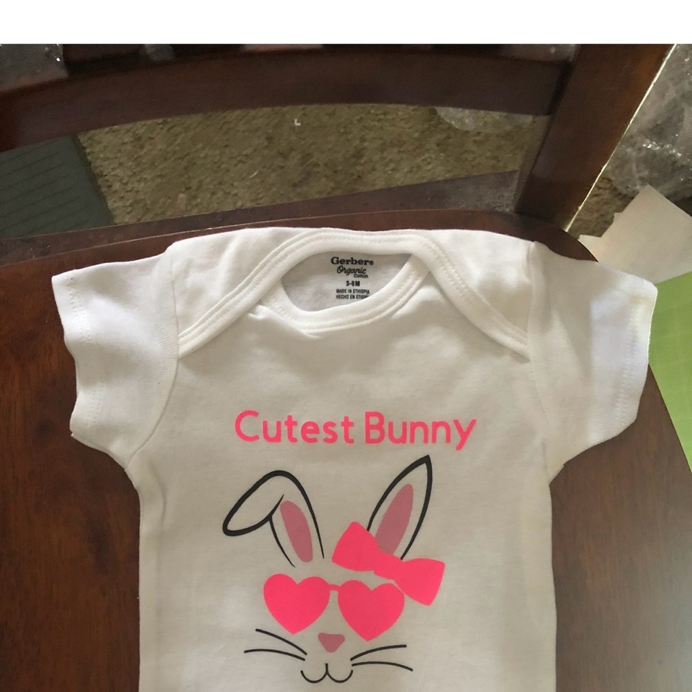 Gerber White Baby Onesie with Pink Bunny Graphic